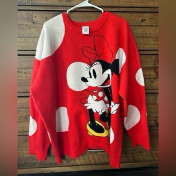 Disney Sweaters - Disney Minnie Mouse Sweater Red White Polka Dots PLUS SIZE 2X Pullover Knit NWT